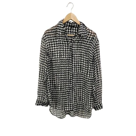 Theory Silk Blend Sheer Weekender Shirt Broken Oval Print Long Sleeve Sz S - Picture 2 of 12